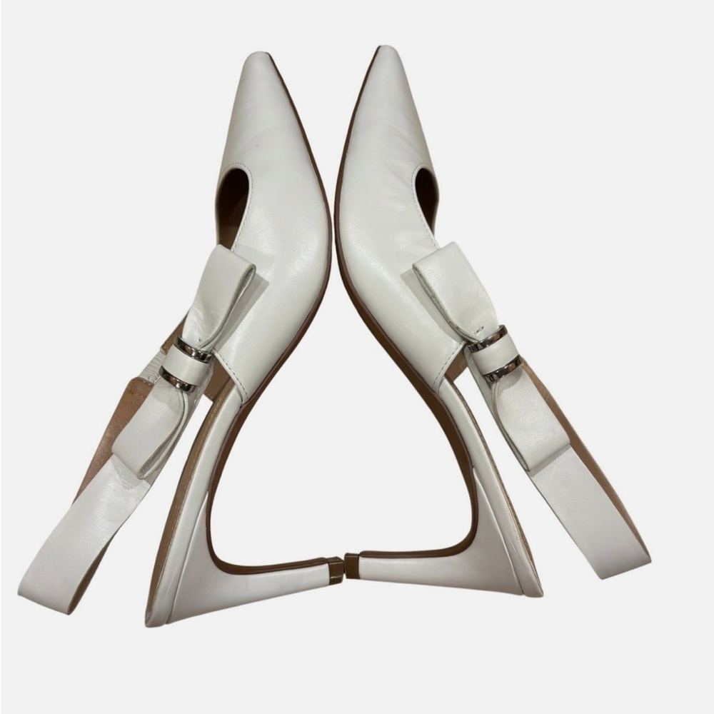 Elegant White Sling Back Pointed Toe Heels Bow Detail Pumps 6.5 - Picture 8 of 10